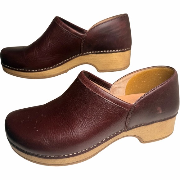 Dansko Brenna EU 38 Cordovan Milled Leather Clogs Womens Comfort Nurse - Picture 3 of 14
